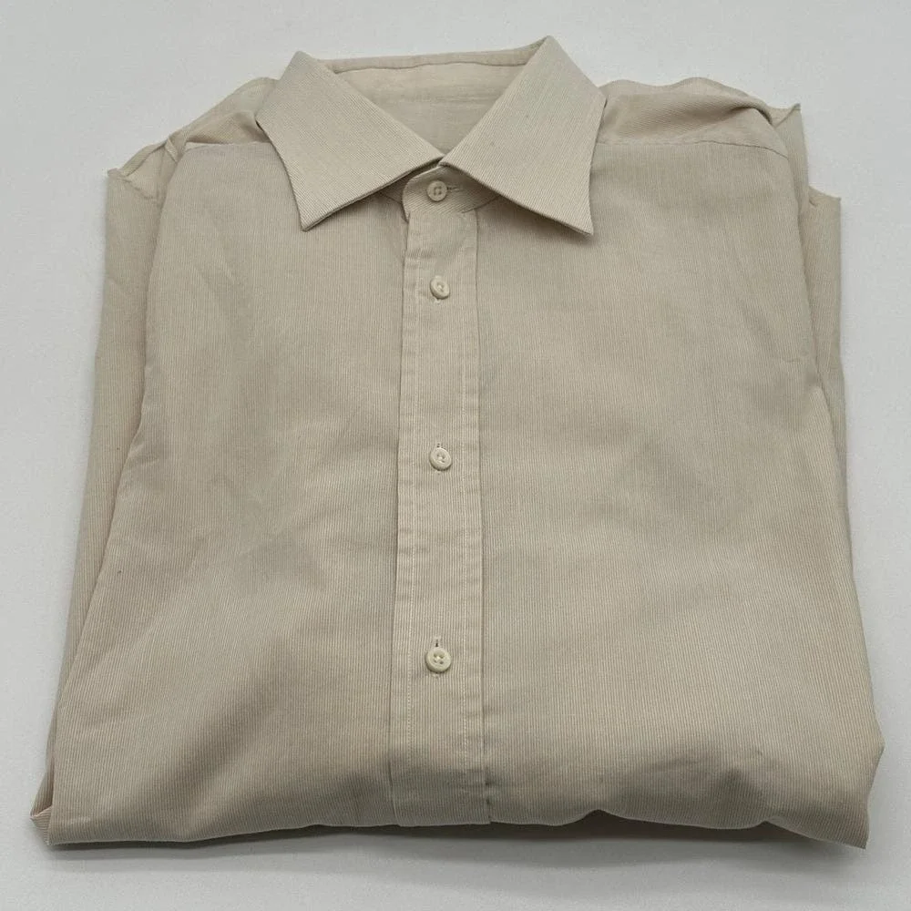Ermenegildo Zegna Mens Beige Micro Stripe Cotton Button Down‎ Shirt Size 42 16.5